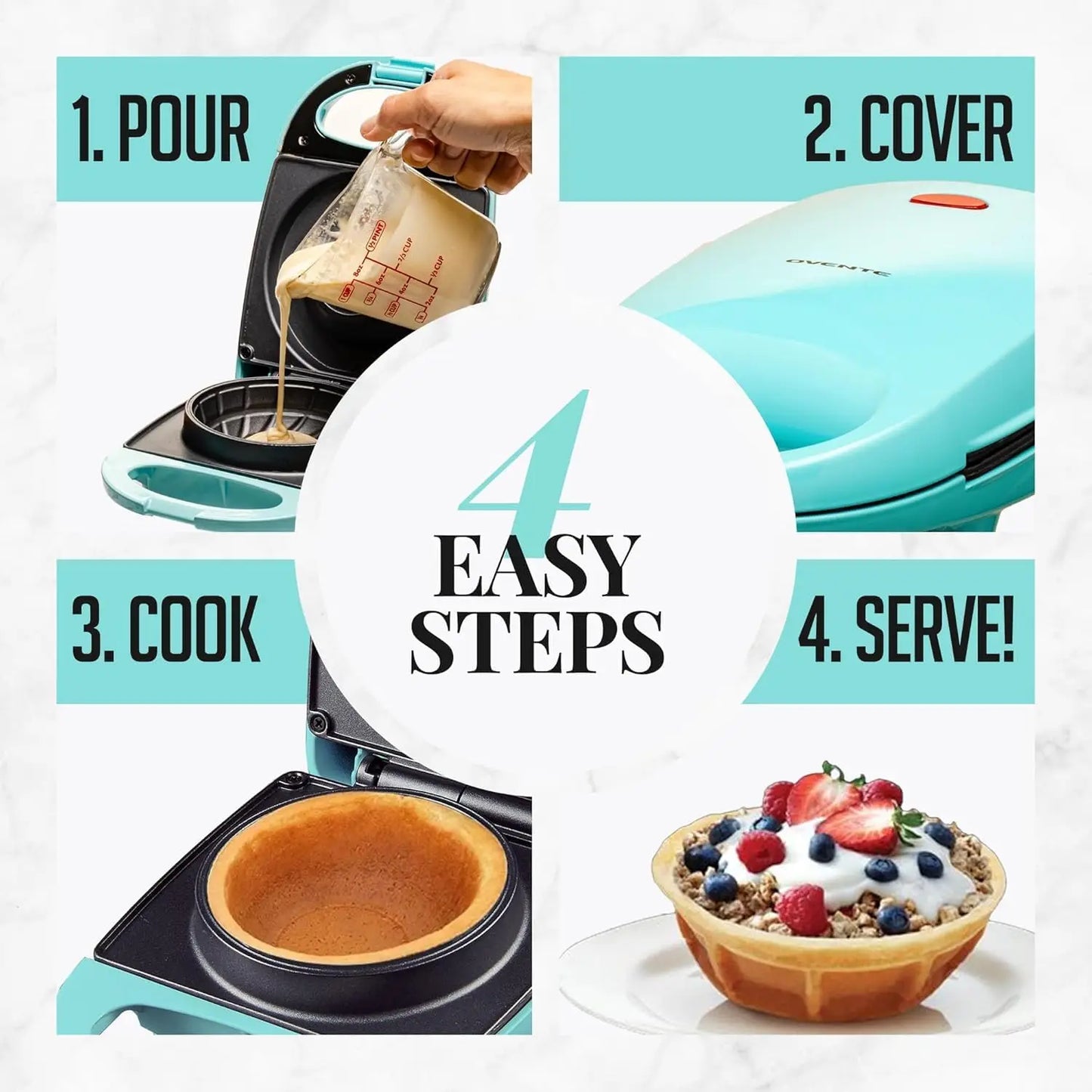 Electric Waffle Bowl Maker For Breakfast With Non-Stick Coating, 520W Power, Indicator Light And Cool Touch Handle, Perfect For