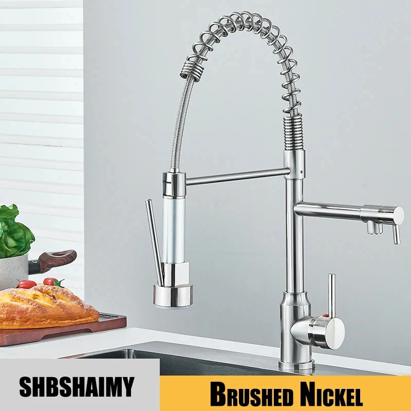 Kitchen Sink Faucet Pull Down Tap with Dual Spout