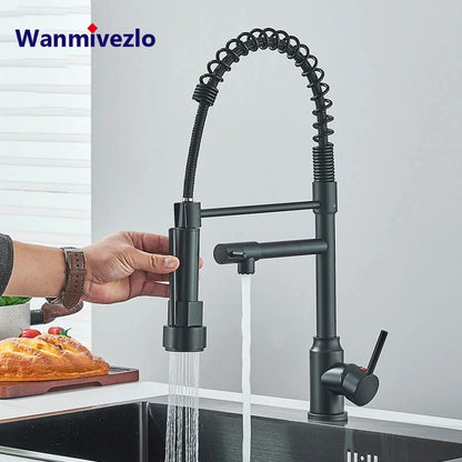 Kitchen Sink Faucet Pull Down Tap with Dual Spout