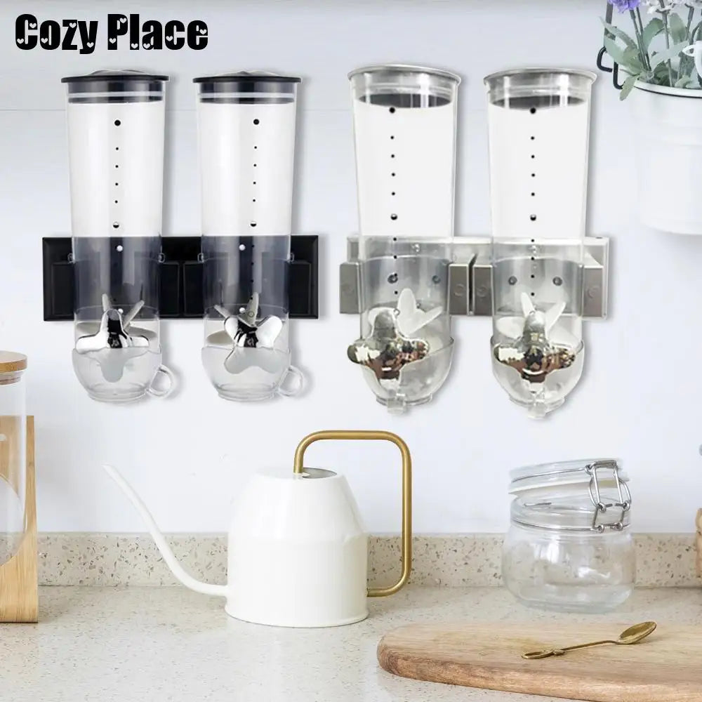 Cereal Dispenser 2Pcs Wall Mount Dry Food Container Storage For Nuts Coffee Beans Kitchen Storage Case Rice Grain Silver/Black