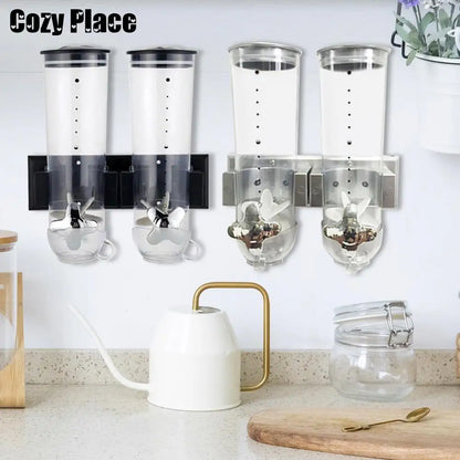 Cereal Dispenser 2Pcs Wall Mount Dry Food Container Storage For Nuts Coffee Beans Kitchen Storage Case Rice Grain Silver/Black