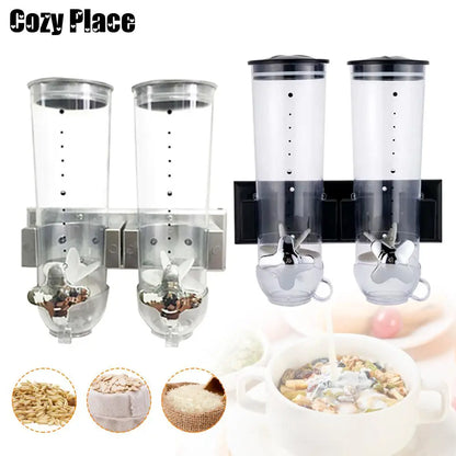 Cereal Dispenser 2Pcs Wall Mount Dry Food Container Storage For Nuts Coffee Beans Kitchen Storage Case Rice Grain Silver/Black