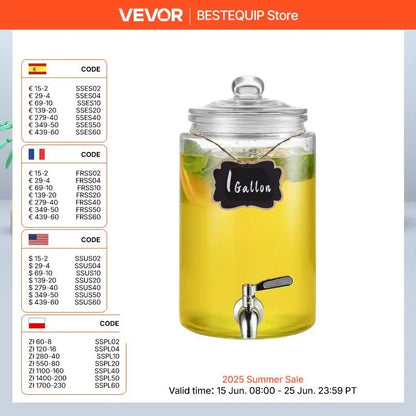 Glass Juice Dispenser Stainless Steel Spigot Iced Tea Dispenser