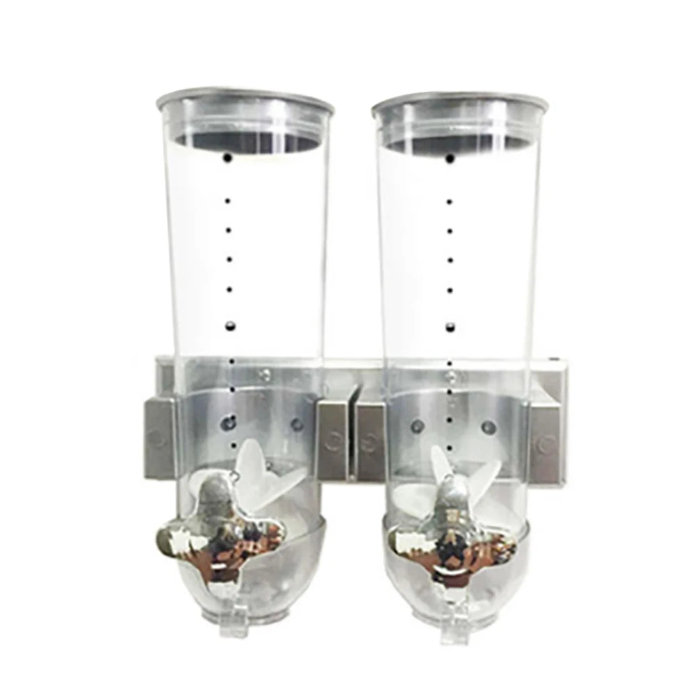 Cereal Dispenser 2Pcs Wall Mount Dry Food Container Storage For Nuts Coffee Beans Kitchen Storage Case Rice Grain Silver/Black