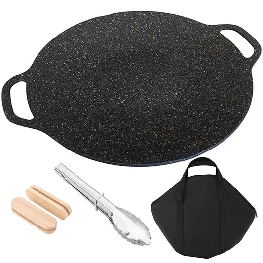 Korean BBQ Grill Pan Smokeless Round Griddle Pan Barbecue Plate Household Outdoor Grilling Frying Pan Tool Set BBQ Accessories