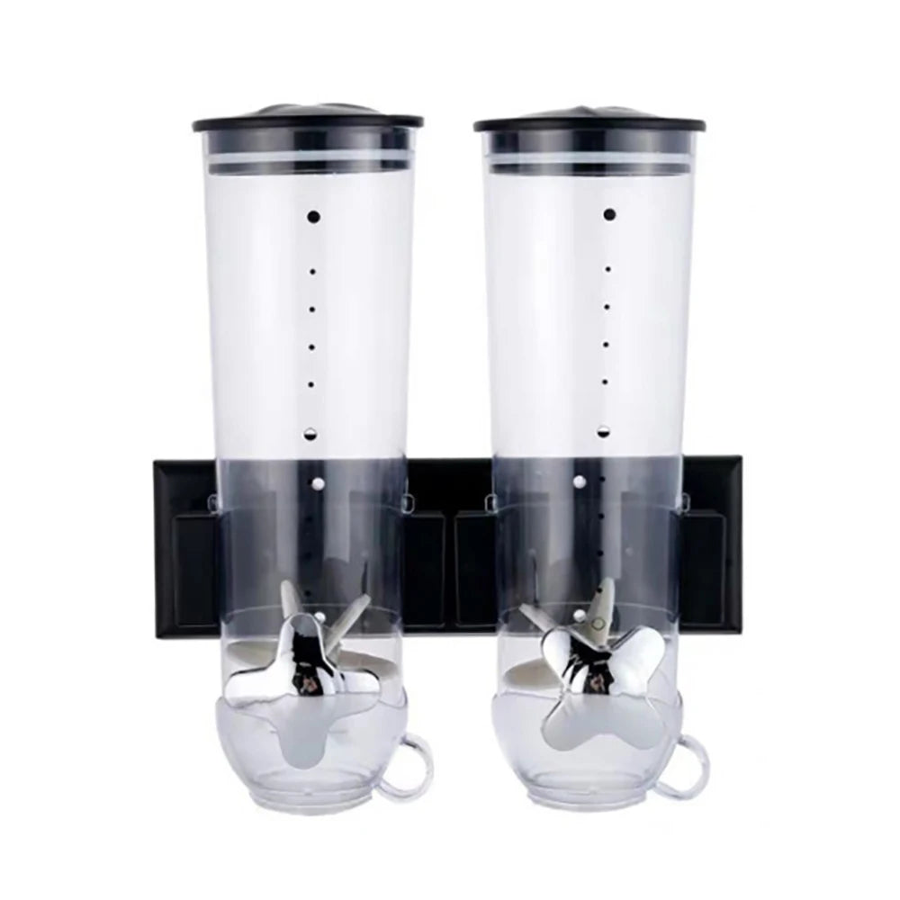 Cereal Dispenser 2Pcs Wall Mount Dry Food Container Storage For Nuts Coffee Beans Kitchen Storage Case Rice Grain Silver/Black