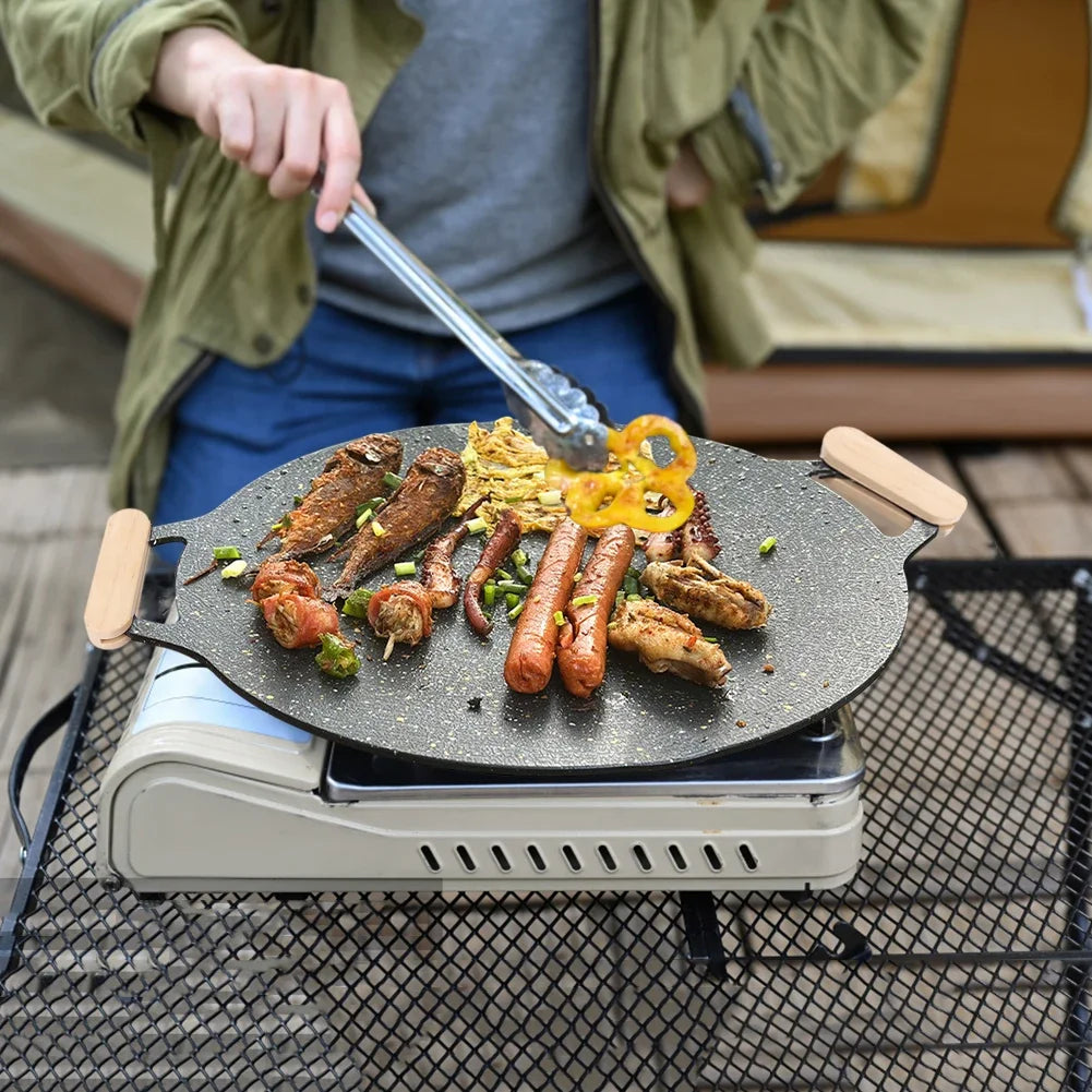 Korean BBQ Grill Pan Smokeless Round Griddle Pan Barbecue Plate Household Outdoor Grilling Frying Pan Tool Set BBQ Accessories