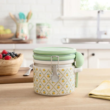 Stoneware Canister with Lid and Ceramic Spoon