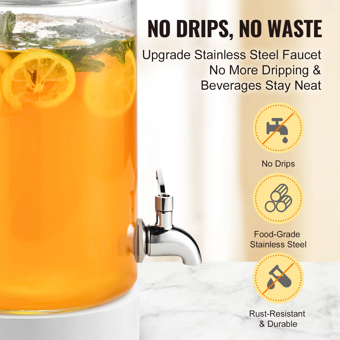 Glass Juice Dispenser Stainless Steel Spigot Iced Tea Dispenser