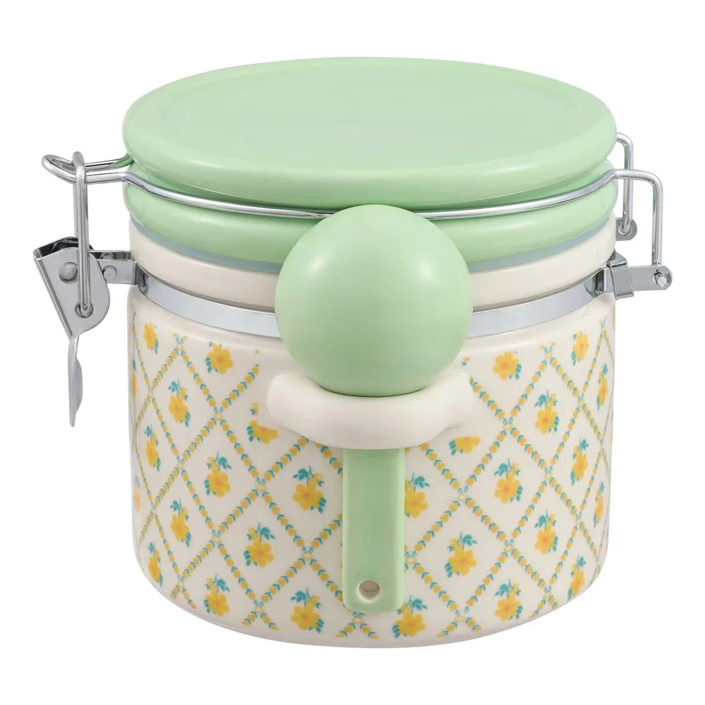 Stoneware Canister with Lid and Ceramic Spoon