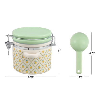 Stoneware Canister with Lid and Ceramic Spoon
