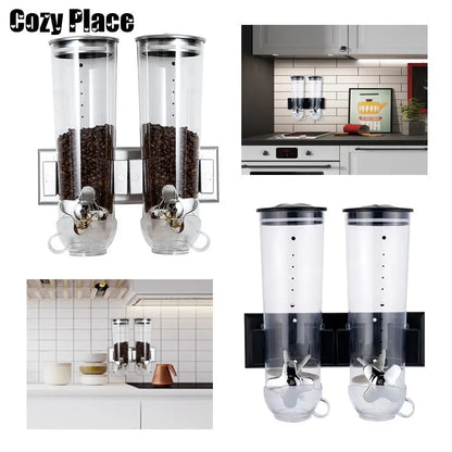 Cereal Dispenser 2Pcs Wall Mount Dry Food Container Storage For Nuts Coffee Beans Kitchen Storage Case Rice Grain Silver/Black