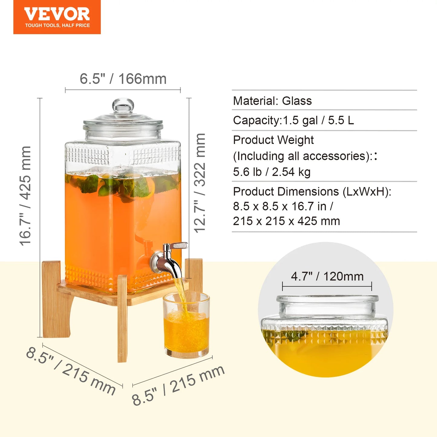 Glass Juice Dispenser Stainless Steel Spigot Iced Tea Dispenser