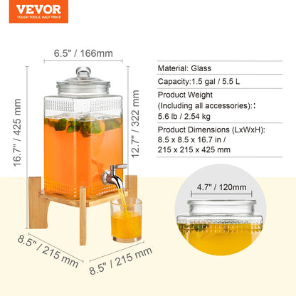 Glass Juice Dispenser Stainless Steel Spigot Iced Tea Dispenser
