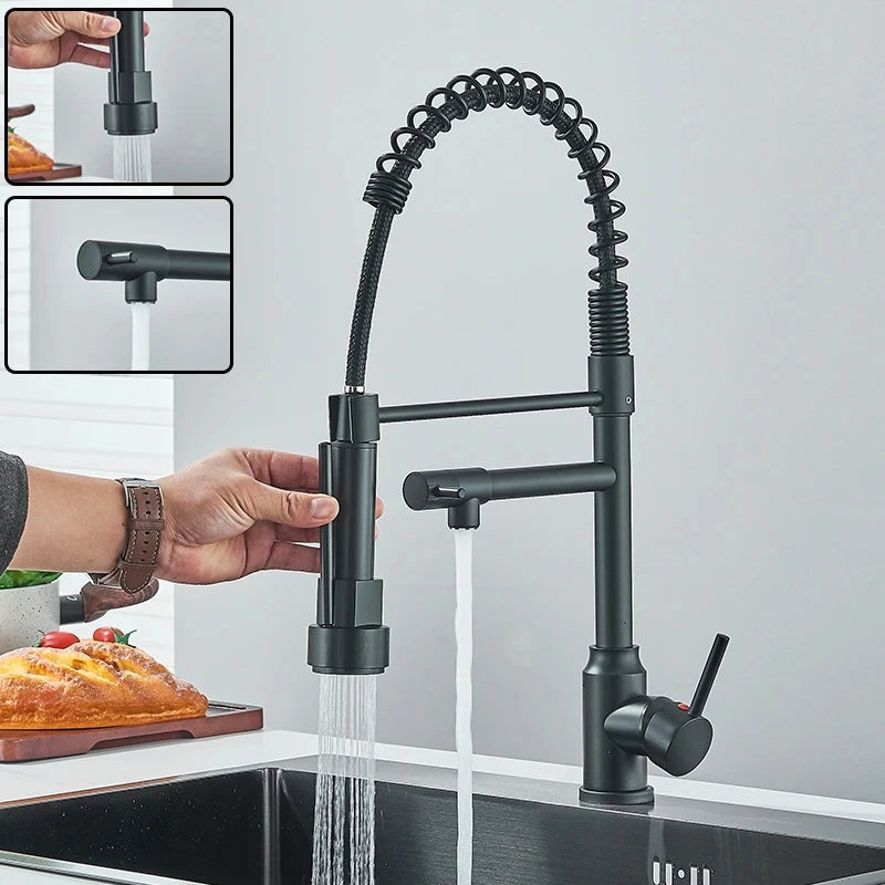 Kitchen Sink Faucet Pull Down Tap with Dual Spout