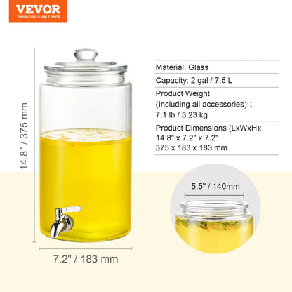 Glass Juice Dispenser Stainless Steel Spigot Iced Tea Dispenser