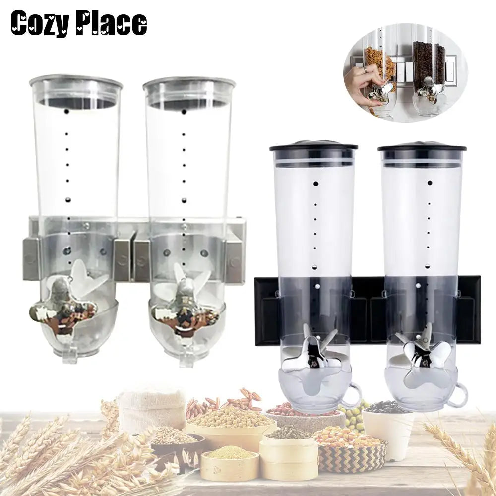 Cereal Dispenser 2Pcs Wall Mount Dry Food Container Storage For Nuts Coffee Beans Kitchen Storage Case Rice Grain Silver/Black