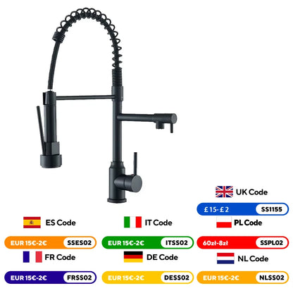 Kitchen Sink Faucet Pull Down Tap with Dual Spout