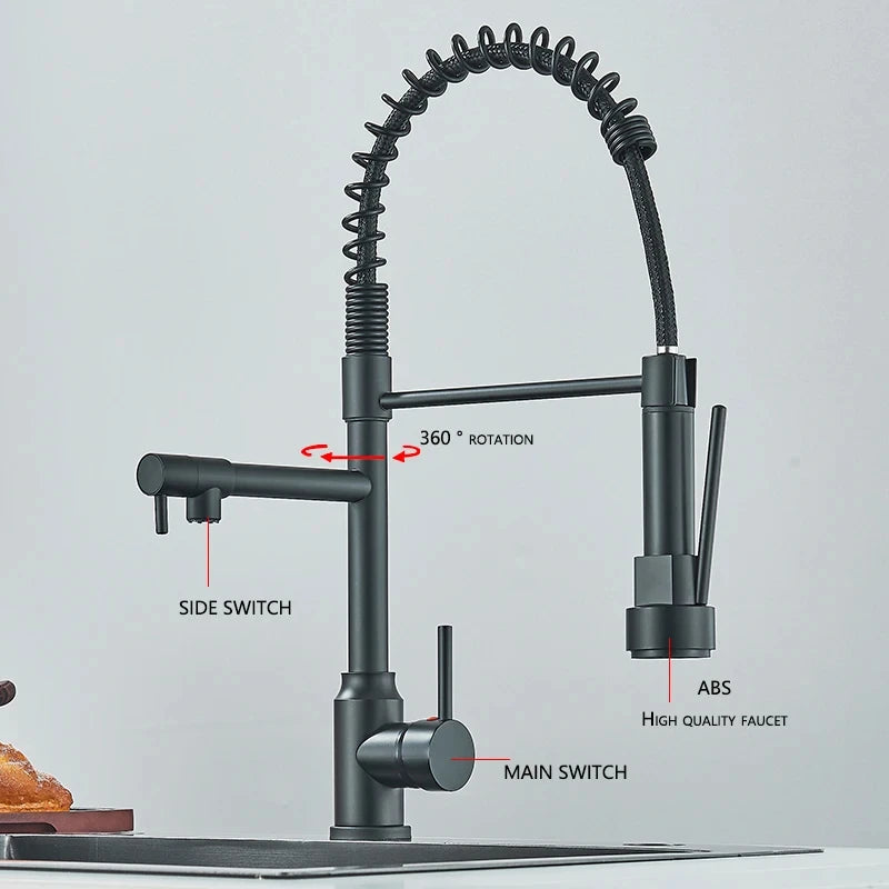 Kitchen Sink Faucet Pull Down Tap with Dual Spout