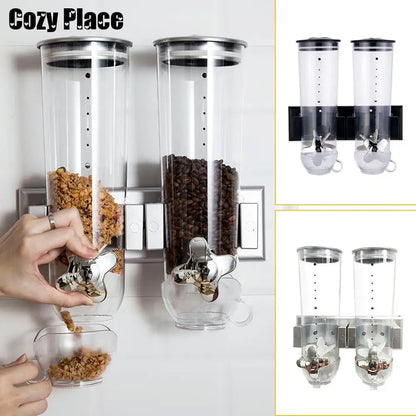 Cereal Dispenser 2Pcs Wall Mount Dry Food Container Storage For Nuts Coffee Beans Kitchen Storage Case Rice Grain Silver/Black