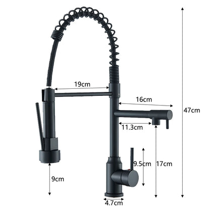 Kitchen Sink Faucet Pull Down Tap with Dual Spout