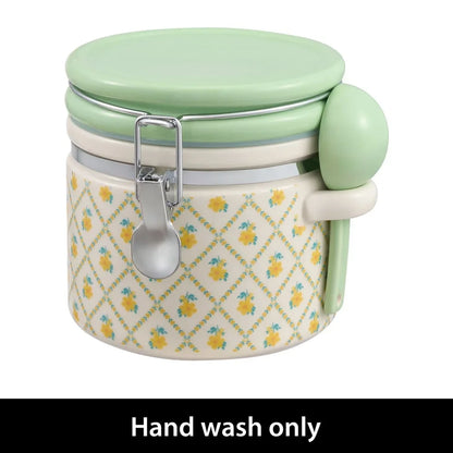 Stoneware Canister with Lid and Ceramic Spoon
