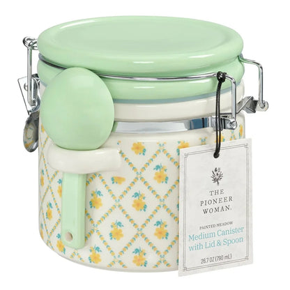 Stoneware Canister with Lid and Ceramic Spoon